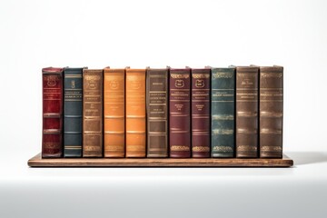 Poster - Books neatly arranged on a wooden shelf. Ideal for educational or library themes