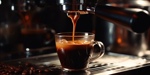 Poster - A cup of coffee being poured into a glass. Perfect for coffee lovers and cafe-themed designs