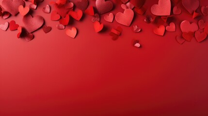 Poster - A vibrant red background filled with an abundance of paper hearts. Perfect for Valentine's Day or any romantic occasion