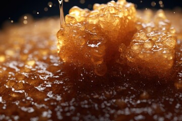 Poster - A close-up view of a piece of honey on a table. Perfect for food and culinary themes