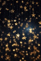Poster - A collection of gold stars hanging from strings. Perfect for adding a touch of sparkle and elegance to any project