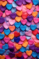 Poster - Colorful hearts arranged on a table. Perfect for Valentine's Day or love-themed designs