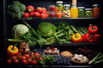 Poster - A refrigerator filled with an abundance of fresh fruits and vegetables. Ideal for promoting a healthy lifestyle