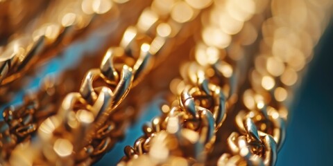 Poster - A close-up view of a bunch of gold chains. Perfect for jewelry or fashion-related projects