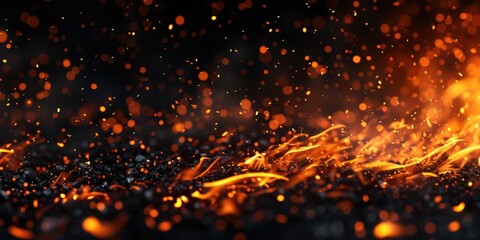 Poster - A close up view of fire on a black background. This image can be used to depict concepts related to warmth, energy, danger, or destruction