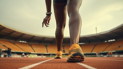 Wall Mural - A close-up image of a person walking on a track. Ideal for fitness and sports-related designs