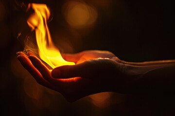 Aufkleber - A person holding a lit candle in their hand. This image can be used to depict various concepts such as peace, hope, meditation, or a romantic atmosphere