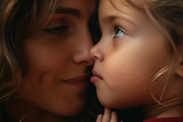 Poster - A close up of a woman and a child. Suitable for family, parenting, and relationship themes