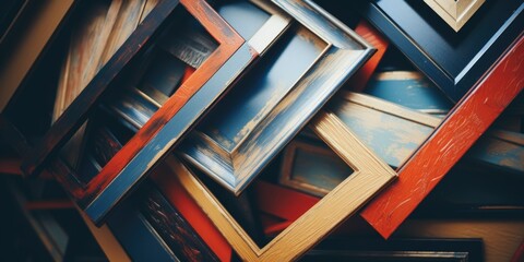 Poster - A pile of picture frames stacked on top of each other. Perfect for adding a touch of elegance to any home or office decor
