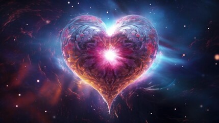 Poster - A heart shaped object floating in the vastness of space. Suitable for romantic or futuristic concepts