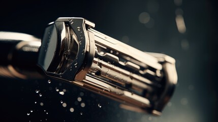 Poster - A close up shot of a shower head with water flowing out. Perfect for illustrating the concept of a refreshing shower or the importance of water conservation