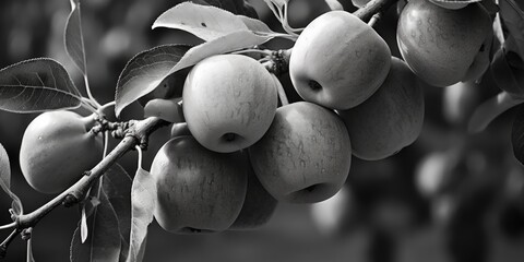 Poster - A bunch of apples hanging from a tree. Suitable for food, nature, and harvest-related projects