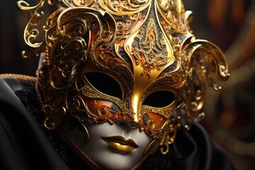 Poster - A detailed close-up of a mask on a mannequin. This image can be used for various purposes, such as fashion design, Halloween-themed projects, or as a prop in a theater production