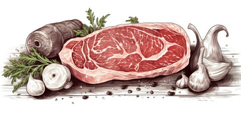 Poster - A piece of meat sitting on top of a cutting board. Suitable for cooking, food preparation, and culinary themes