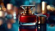 Perfume bottle on the table with bokeh background