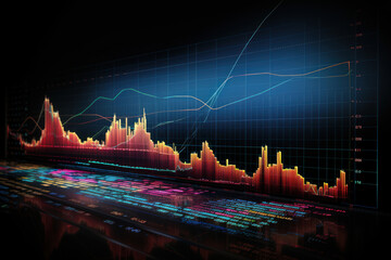 Poster - An elegantly crafted line chart traces the upward trajectory of stock prices, symbolizing financial growth and investment success. Concept of prosperous market trends. Generative Ai.