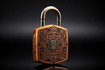 Poster - a minimalist, stylized lock with ornamental elements symbolizes the importance of security and trust