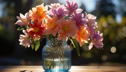 Poster - Freshness of nature in a bouquet of multi colored flowers generated by AI