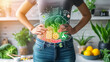 Healthy Eating Concept with Illustrated Veggies on Woman's Stomach