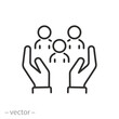 community care icon, help or support employee, gender equality, inclusion social equity, age and culture diversity, people group save, thin line web symbol - vector illustration