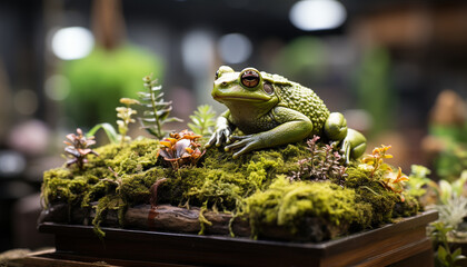 Canvas Print - Small toad sitting on leaf in tropical rainforest generated by AI