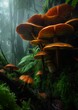 mushrooms growing tree forest moss cute party jungles toads tangerine dream album cover one hit wonderland floating misty daze