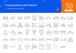 Set of transportation icons. transportation and vehicles web icons in thinline style. car, taxi, subway, bicycle, motorcycle icon collection. Line icons pack. vector illustration ai eps file