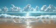 beach waves coming light blue sky clouds cute white sparkles sunlight beams foam distinct horizon ripples glassy shimmering