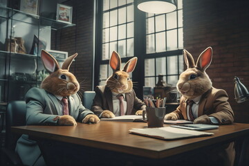 group of business rabbit meeting conference in office, Generative AI