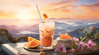 Vibrant milk tea with a scenic fruit infusion 