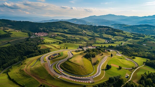 Florence, Italy - 15 August 2021: Aerial view of Mugello Circuit, Italy