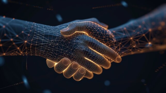 Two glowing hands, handshake, technology, business 