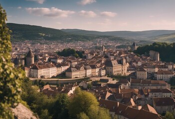 Sticker - Panorama of old city and view of castle