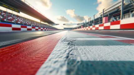 Wall Mural - Race driver pass the finishing point and motion blur background. 3D rendering