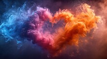  A Colorful Cloud Of Smoke In The Shape Of A Heart On A Black Background With A Red, Orange, And Blue Smoke Trail.