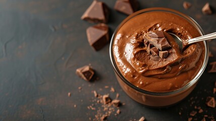 Wall Mural - Decadent chocolate mousse with chocolate pieces in a clear bowl