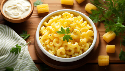 Wall Mural - Healthy vegetarian pasta meal with fresh parsley and Parmesan cheese generated by AI