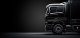 Fototapeta Miasta - Closeup on a black truck isolated on a dark background, copyspace
