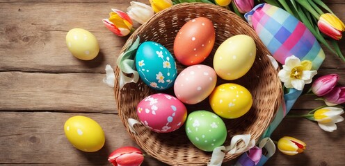  Colorful Easter Egg Basket Filled with Chocolate Eggs, a Festive Holiday Tradition Symbolizing Spring Celebrations