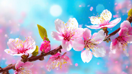 Sticker - Spring blossom background. Beautiful nature scene with blooming tree.