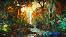 Mottled Tranquility: A Stained Glass Jungle Landscape
