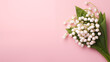 Kwiatowe różowe minimalistyczne tło na życzenia z okazji Dnia Kobiet, Dnia Matki, Dnia Babci, Urodzin czy pierwszego dnia wiosny. Szablon na baner lub mockup z gałązką przebiśniegów. 