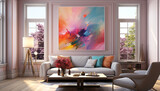 Fototapeta Big Ben - Modern apartment with bright, comfortable sofa and vibrant decor generated by AI