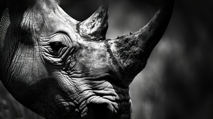 Poster -  a close up of a rhino's face with a black and white photo of the rhino's face.