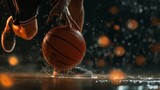 Fototapeta Natura - A skilled athlete braves the icy waters to dominate the court, clutching their trusted basketball, the ultimate symbol of determination and passion for the game