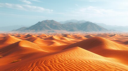 Sticker -  a desert with a mountain in the distance and sand dunes in the foreground and a blue sky with wispy clouds.