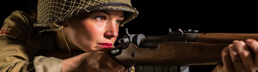 a woman in a military uniform holding a rifle