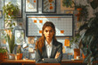 Peinture digitale d'une femme freelance, travailleur indépendant ou salariée posant l'agenda de la semaine, tâches à réaliser