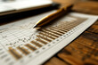 Graphique financier et stylo en gros plan, analyse financière, audit et rapport de performance