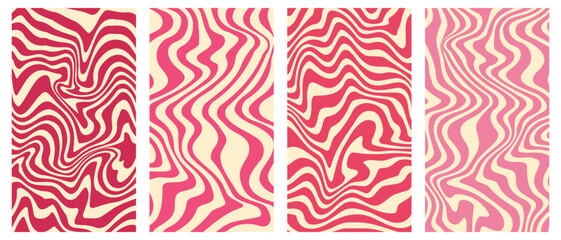 Wall Mural - Vector set of groovy wavy vertical posters.Twisted and distorted backgrounds in trendy 70s retro psychedelic style